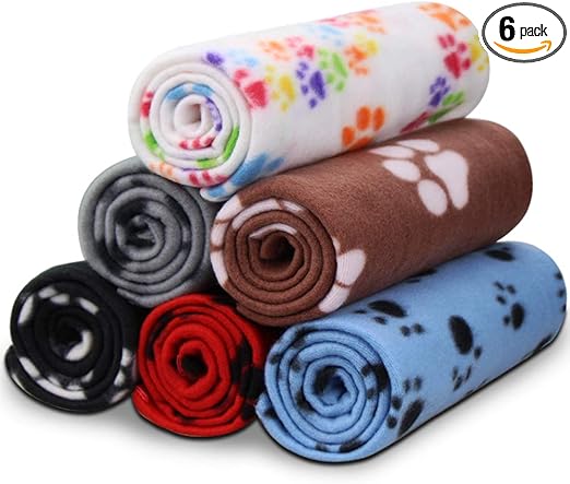 PAWLORAK Dog Blankets for Small Dogs, 6 Pack Puppy Blanket Cute Paw Print Pet Blanket for Dog, Puppy, Cat, Kitten, 24x28 inches