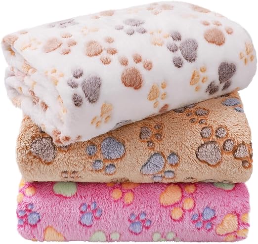 PAWLORAK 1 Pack 3 Blankets Super Soft Fluffy Premium Fleece Dog Blankets for Puppy Cat Pet Blanket Flannel Throw Warm Sleep Dog Paw-3pcs 23x16 inch