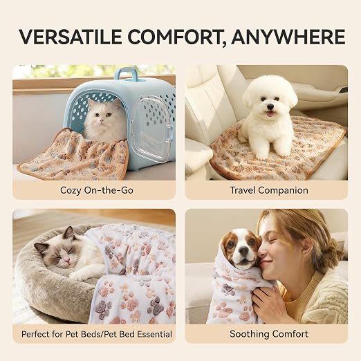 PAWLORAK 1 Pack 3 Blankets Super Soft Fluffy Premium Fleece Dog Blankets for Puppy Cat Pet Blanket Flannel Throw Warm Sleep Dog Paw-3pcs 23x16 inch