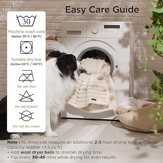 PAWLORAK ComfyFleece™ Waterproof Dog Blankets for Large Dogs - Soft Pet Cat Blanket Corduroy Fleece for Bed Protector Washable, Cozy Calming Reversible Furniture Protection,60"x80", Cream