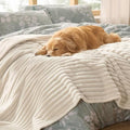 PAWLORAK ComfyFleece™ Waterproof Dog Blankets for Large Dogs - Soft Pet Cat Blanket Corduroy Fleece for Bed Protector Washable, Cozy Calming Reversible Furniture Protection,60"x80", Cream