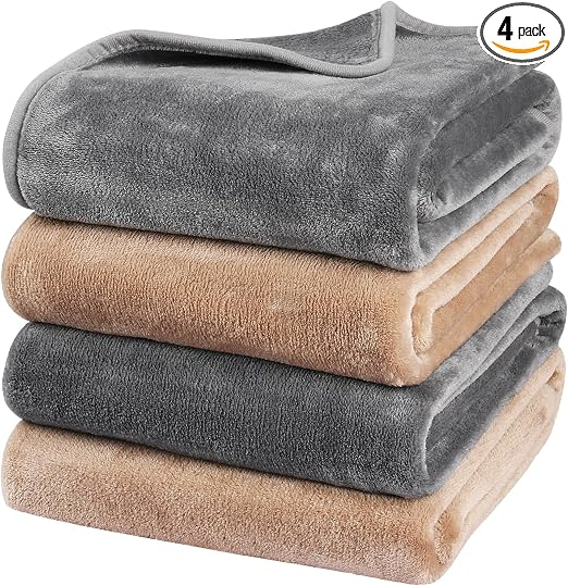 PAWLORAK Dog Blanket Washable for Puppy: 4 Packs Dog Blankets 40”x28” - Fluffy Soft Small Throw for Cat Puppy Kitten Dogs - Fleece Pet Blankets for Bed Sofa Car and Indoor - Grey and Khaki