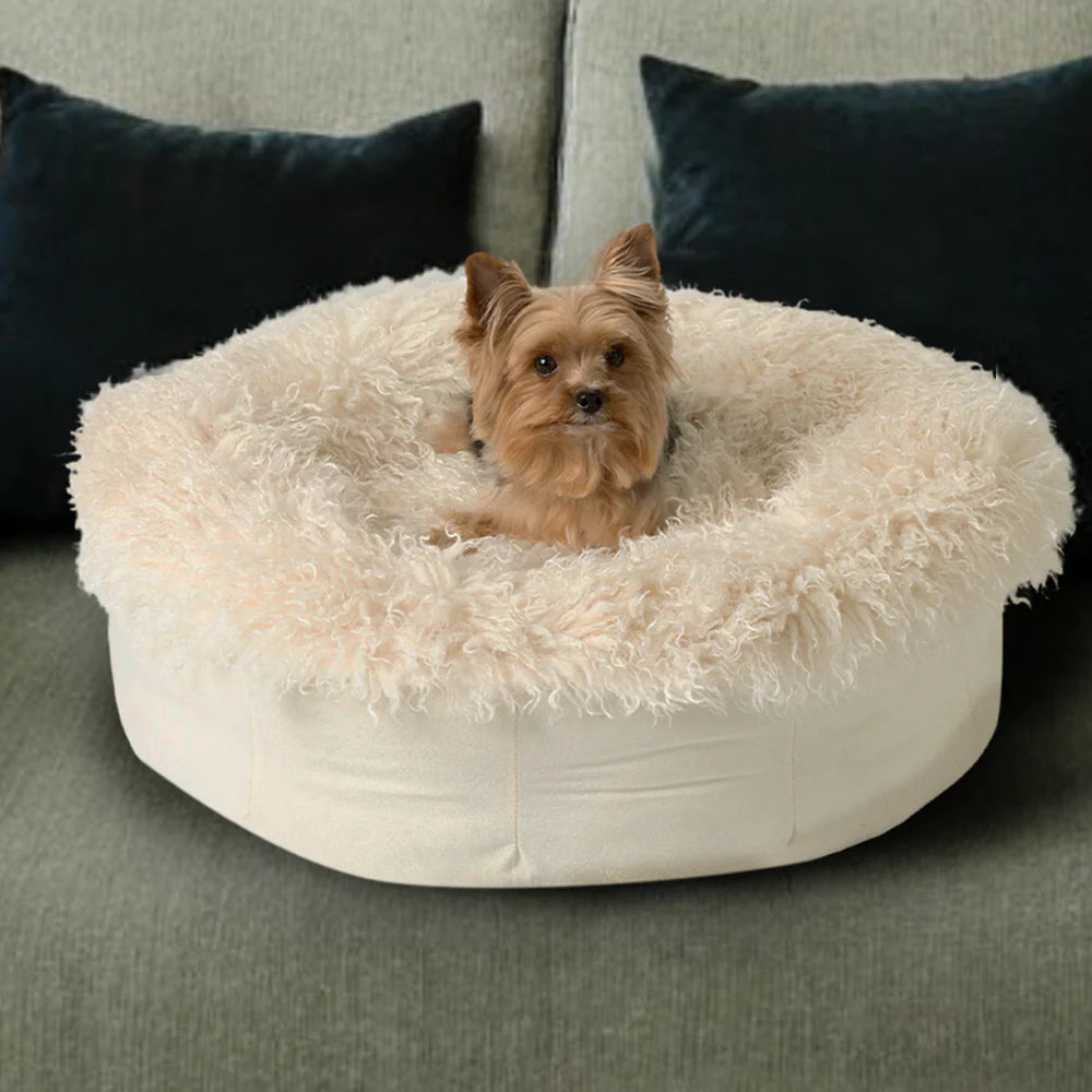PAWLORAK  Luxe Faux Fur Donut Dog Bed - Plush Sheep Ivory