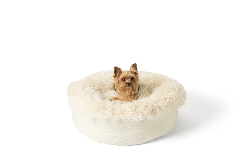 PAWLORAK  Luxe Faux Fur Donut Dog Bed - Plush Sheep Ivory