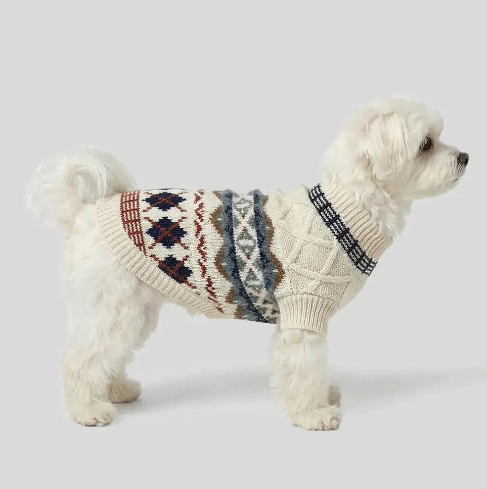PAWLORAK  Knitted Fair Isle Diamond Dog Sweater