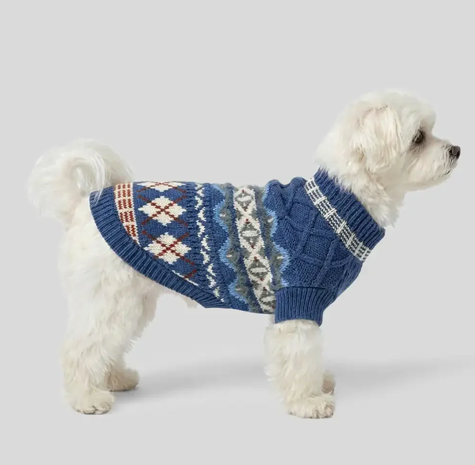 PAWLORAK  Knitted Fair Isle Diamond Dog Sweater