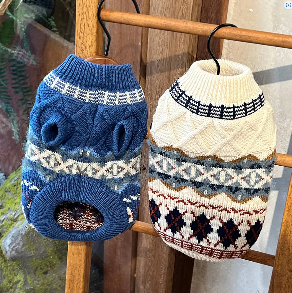 PAWLORAK  Knitted Fair Isle Diamond Dog Sweater