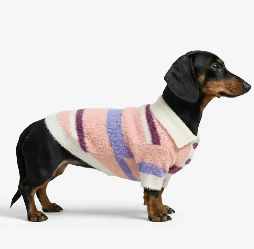 PAWLORAK  Color-Blocked Striped Faux Mink Fur Warm Dog Sweater Suitable For Small Dogs