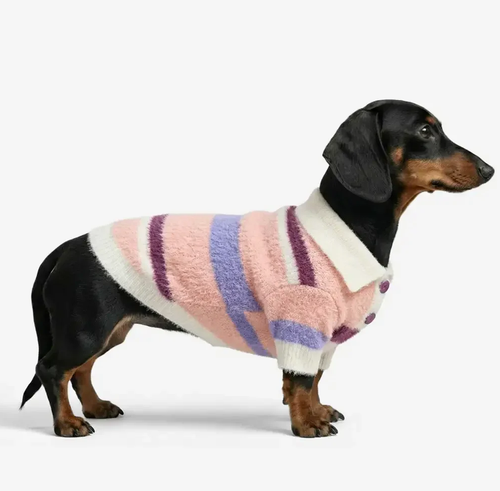 PAWLORAK  Color-Blocked Striped Faux Mink Fur Warm Dog Sweater Suitable For Small Dogs