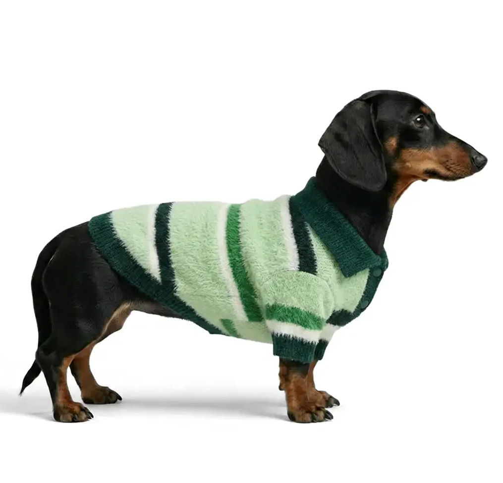 PAWLORAK  Color-Blocked Striped Faux Mink Fur Warm Dog Sweater Suitable For Small Dogs
