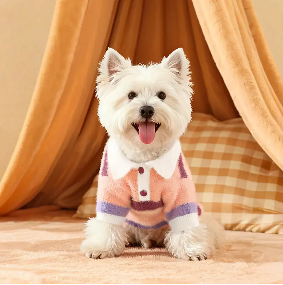 PAWLORAK  Color-Blocked Striped Faux Mink Fur Warm Dog Sweater Suitable For Small Dogs