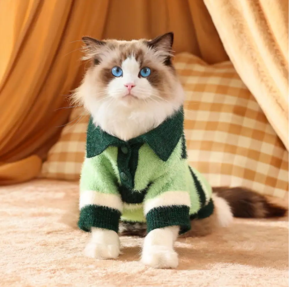 PAWLORAK  Color-Blocked Striped Faux Mink Fur Warm Dog Sweater Suitable For Small Dogs