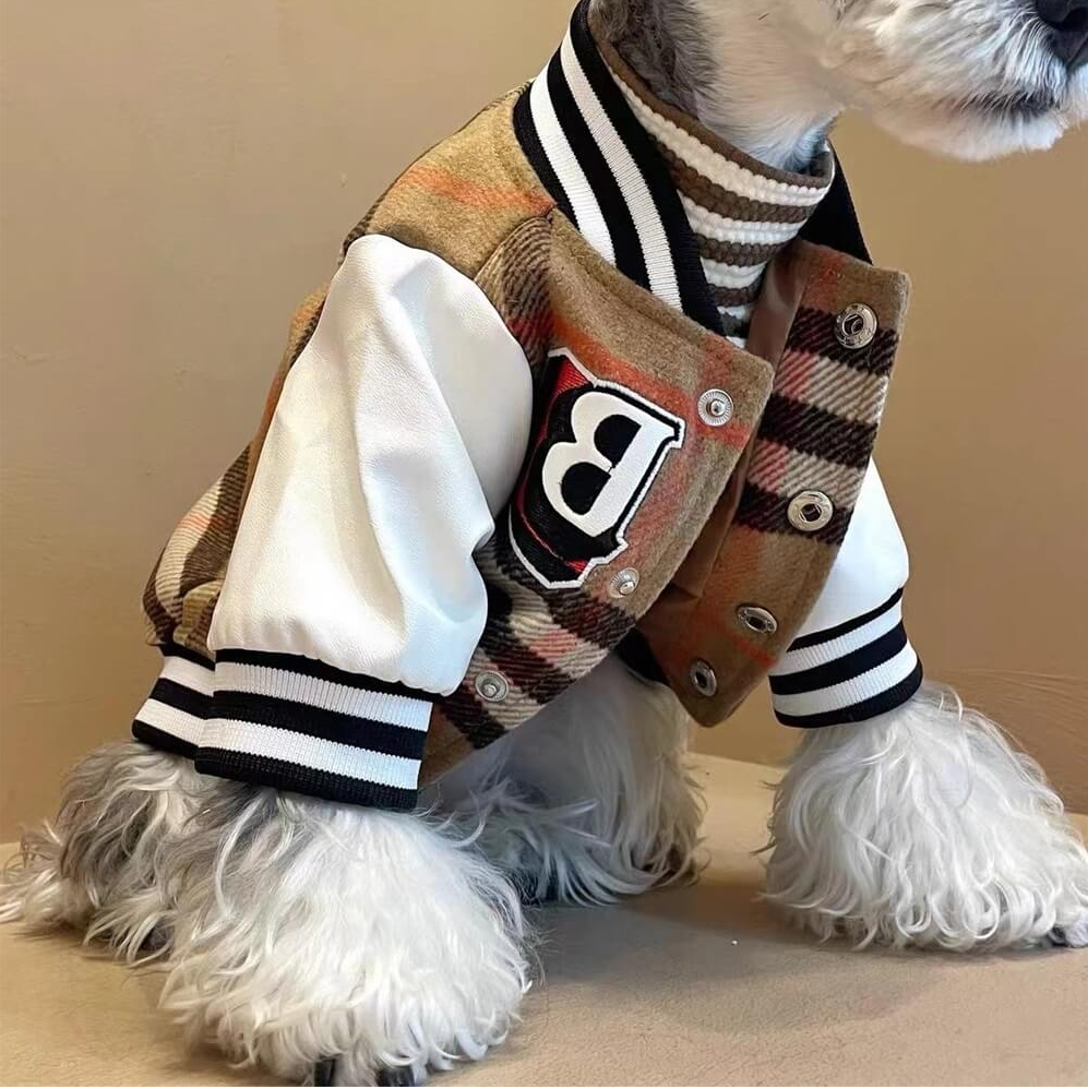 PAWLORAK  Plaid Baseball Dog Jacket – Sporty and Stylish Outerwear for Dogs