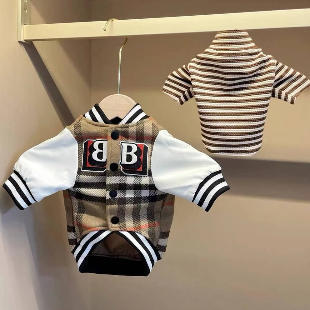 PAWLORAK  Plaid Baseball Dog Jacket – Sporty and Stylish Outerwear for Dogs