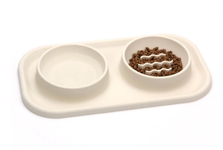 PAWLORAK  Silicone Dual Bowl Slow Feeder Pet Bowl