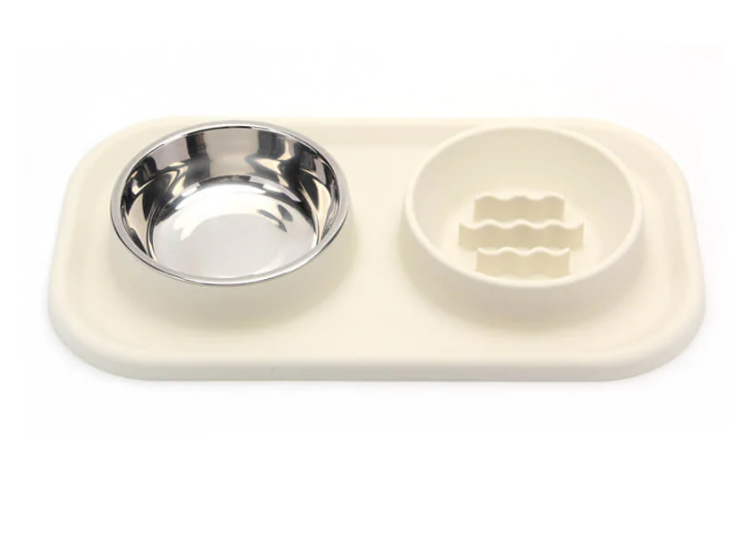 PAWLORAK  Silicone Dual Bowl Slow Feeder Pet Bowl