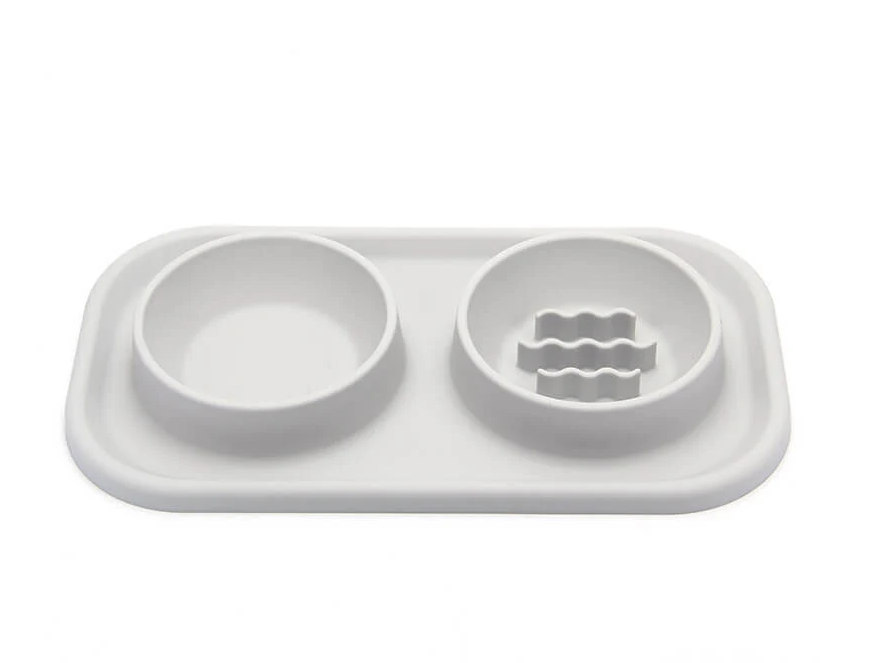 PAWLORAK  Silicone Dual Bowl Slow Feeder Pet Bowl