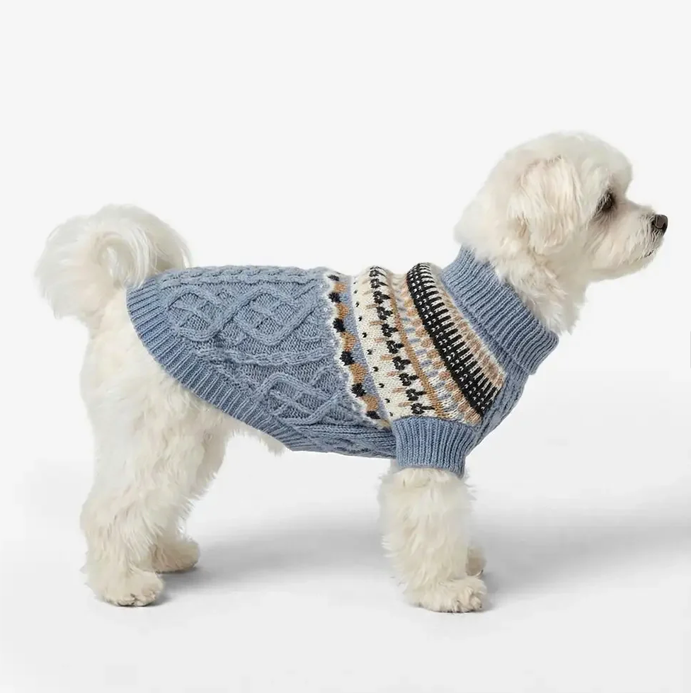 PAWLORAK  Pattern Knitted Linen Dog Sweater with Classic Collar