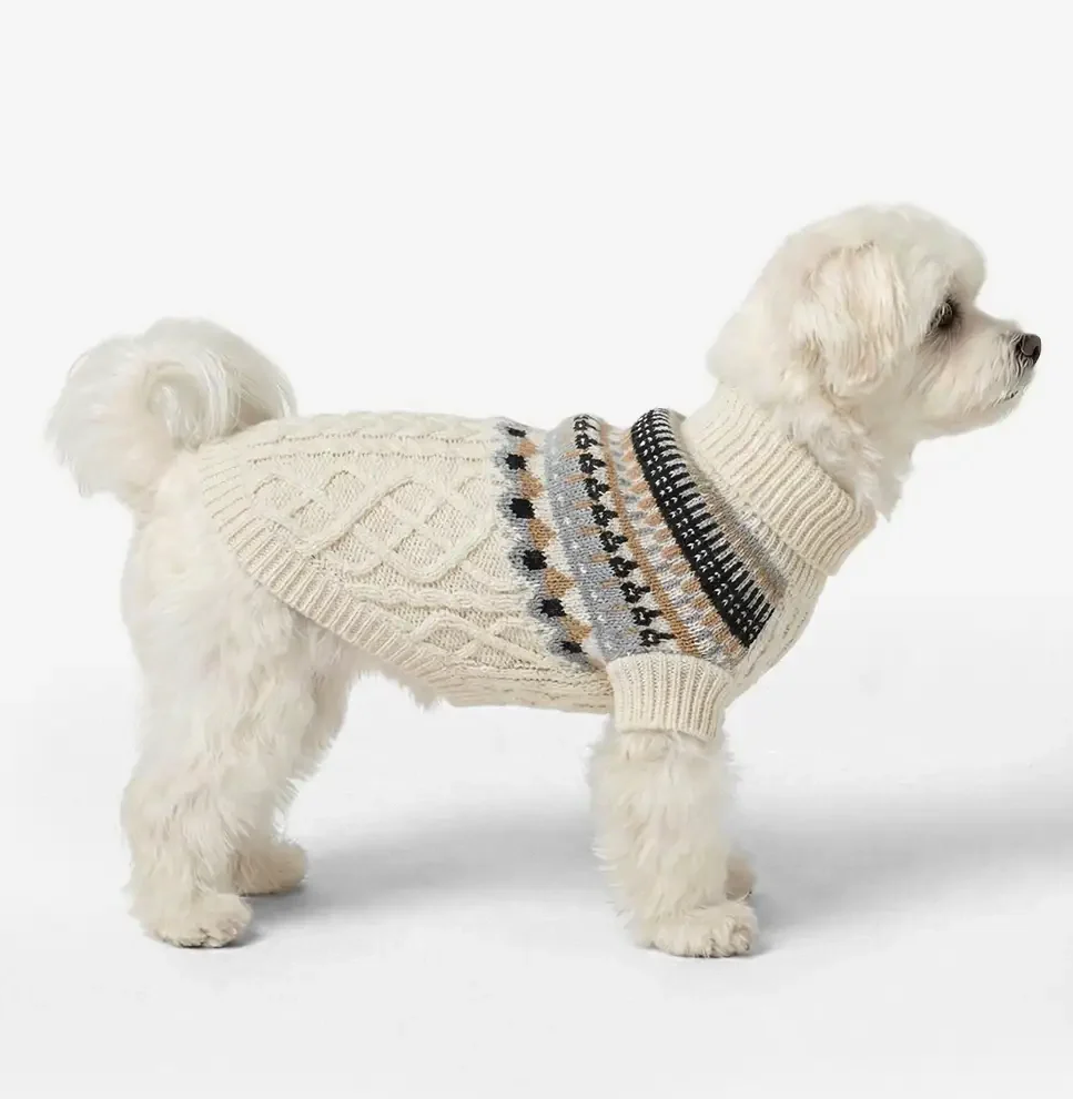 PAWLORAK  Pattern Knitted Linen Dog Sweater with Classic Collar