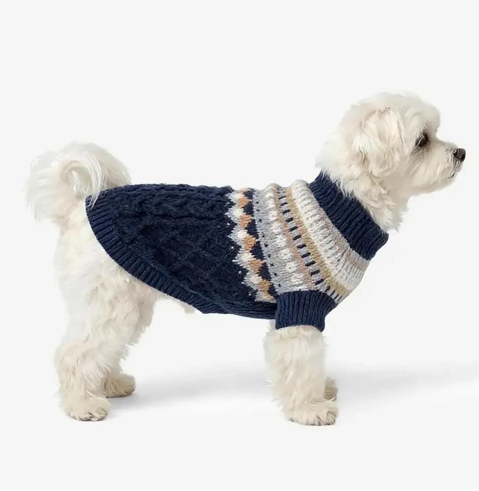 PAWLORAK  Pattern Knitted Linen Dog Sweater with Classic Collar