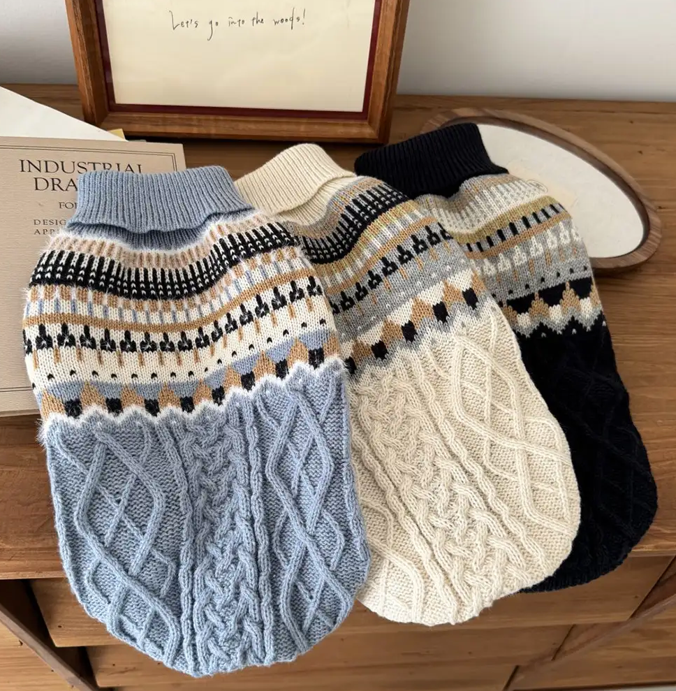 PAWLORAK  Pattern Knitted Linen Dog Sweater with Classic Collar