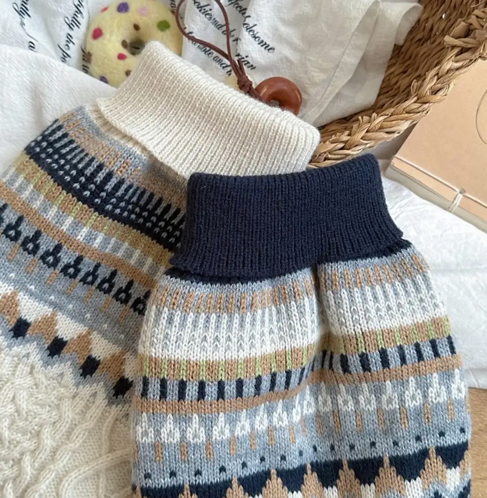 PAWLORAK  Pattern Knitted Linen Dog Sweater with Classic Collar
