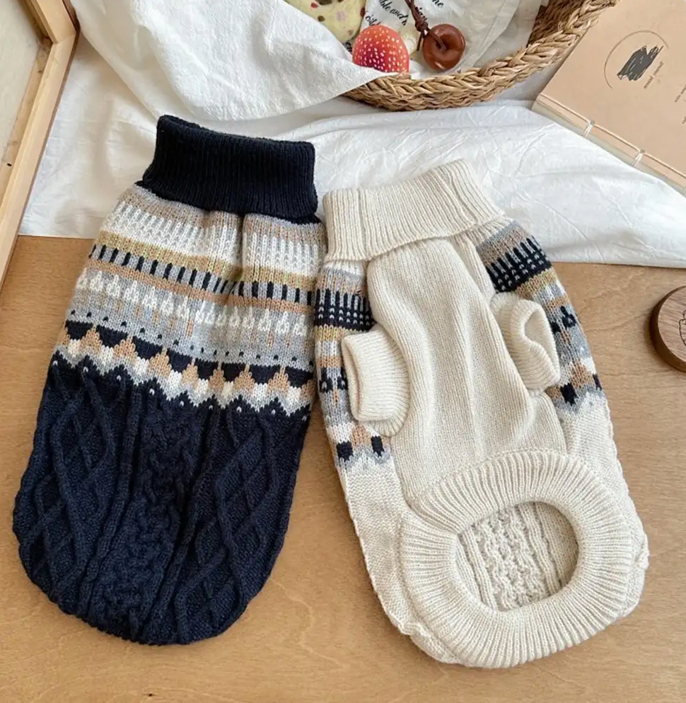 PAWLORAK  Pattern Knitted Linen Dog Sweater with Classic Collar