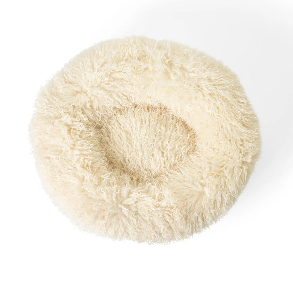 PAWLORAK  Luxe Faux Fur Donut Dog Bed - Plush Sheep Ivory