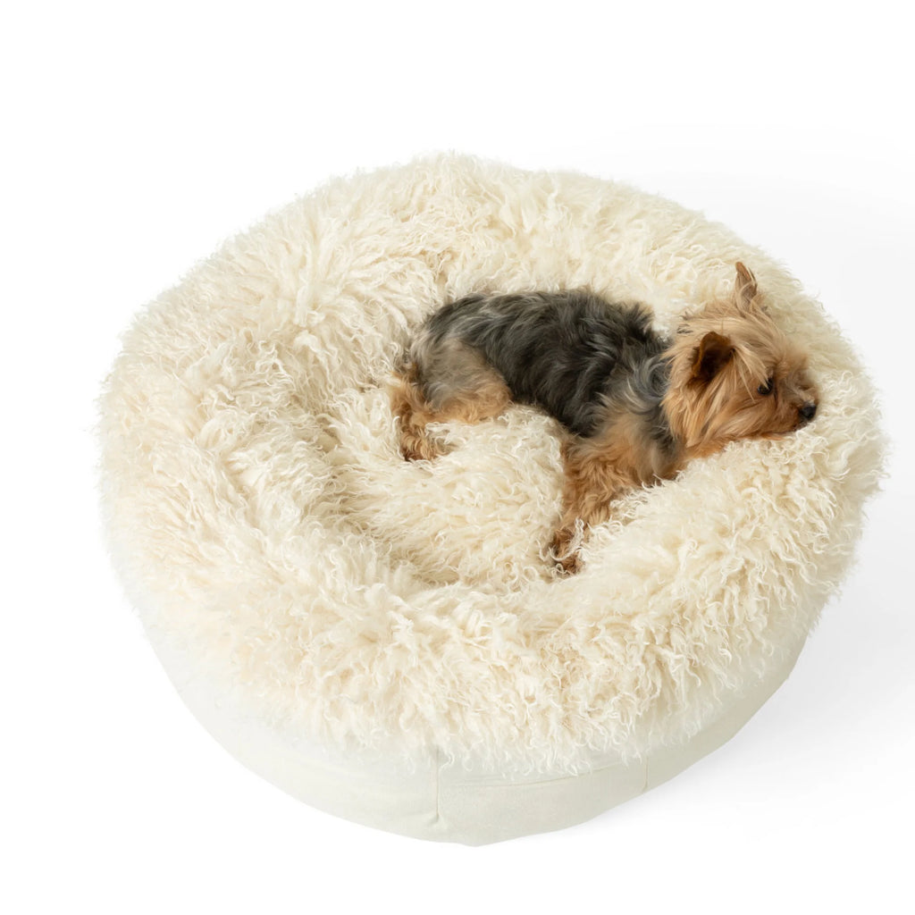 PAWLORAK  Luxe Faux Fur Donut Dog Bed - Plush Sheep Ivory