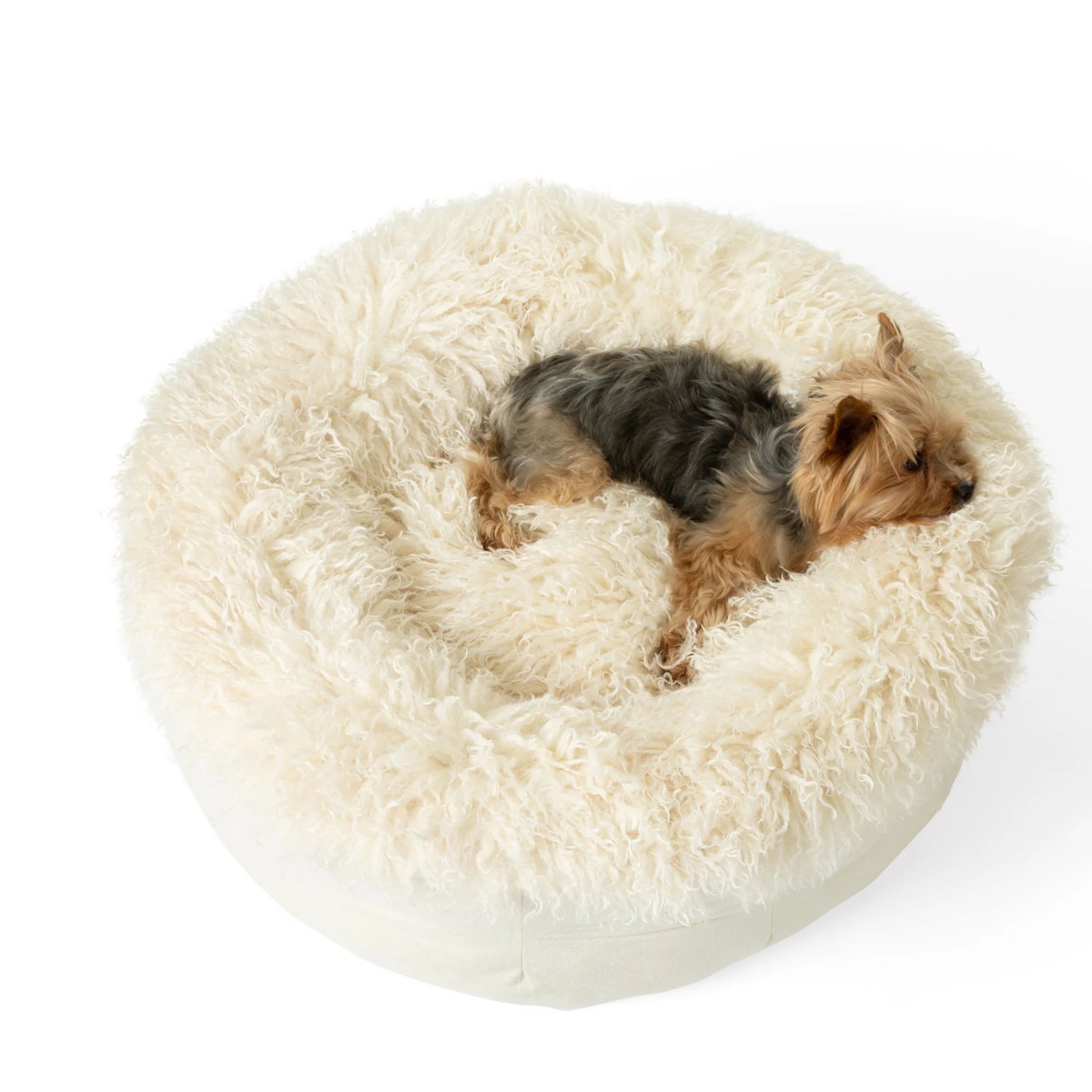 PAWLORAK  Luxe Faux Fur Donut Dog Bed - Plush Sheep Ivory
