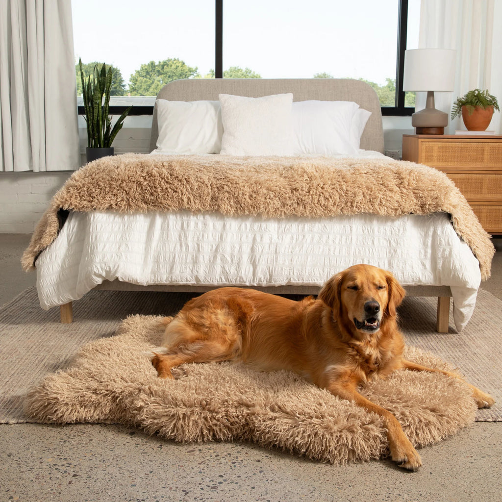 PAWLORAK  LUXE FAUX FURORTHOPEDIC DOG BED - PLUSHSHEEP TAN
